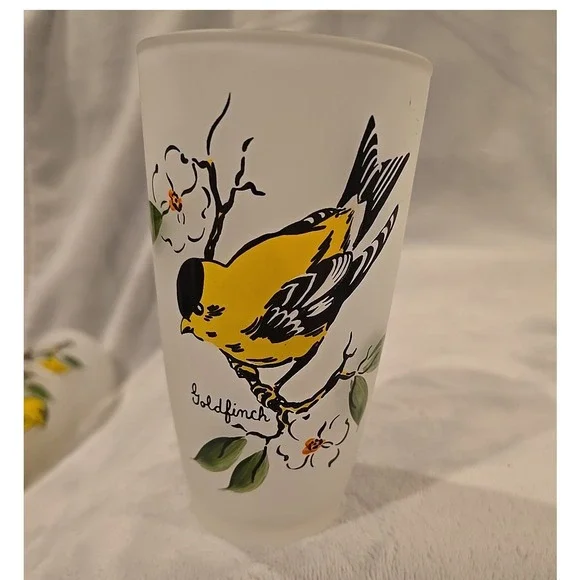 Set 7 MCM Vintage‎ Different Birds Frosted Drinking Glasses 5.5" bluebird… - Picture 6 of 8